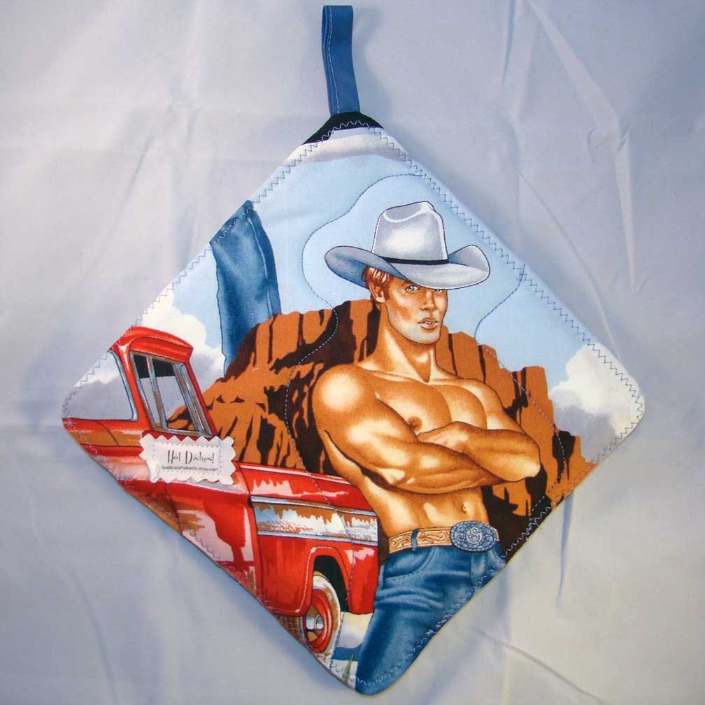 Hot Dishes - Finally A Man Who's Handy In The Kitchen - Shirtless Cowboys Pot Holders