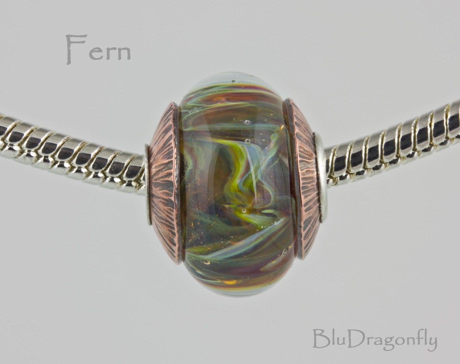 Handmade Lampwork Glass Bead - BluDragonfly SRA - Fern - Fits Biagi, Chamilia, Troll
