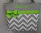 Bridesmaid Totes ..Set of 6 ....CHEVRON  in Gray .. .You pick the accent color