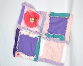 RAG QUILT, Lovey, Baby Blanket, Pink, Turquoise, PurpleRuffled Flower, Made to Order