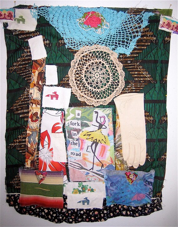 African Textile WALL HANGING Fabric Collage Quilt by MyBonny