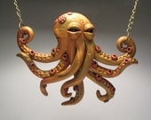 Golden Octopus Mini Necklace - Wearable Art Sculpture