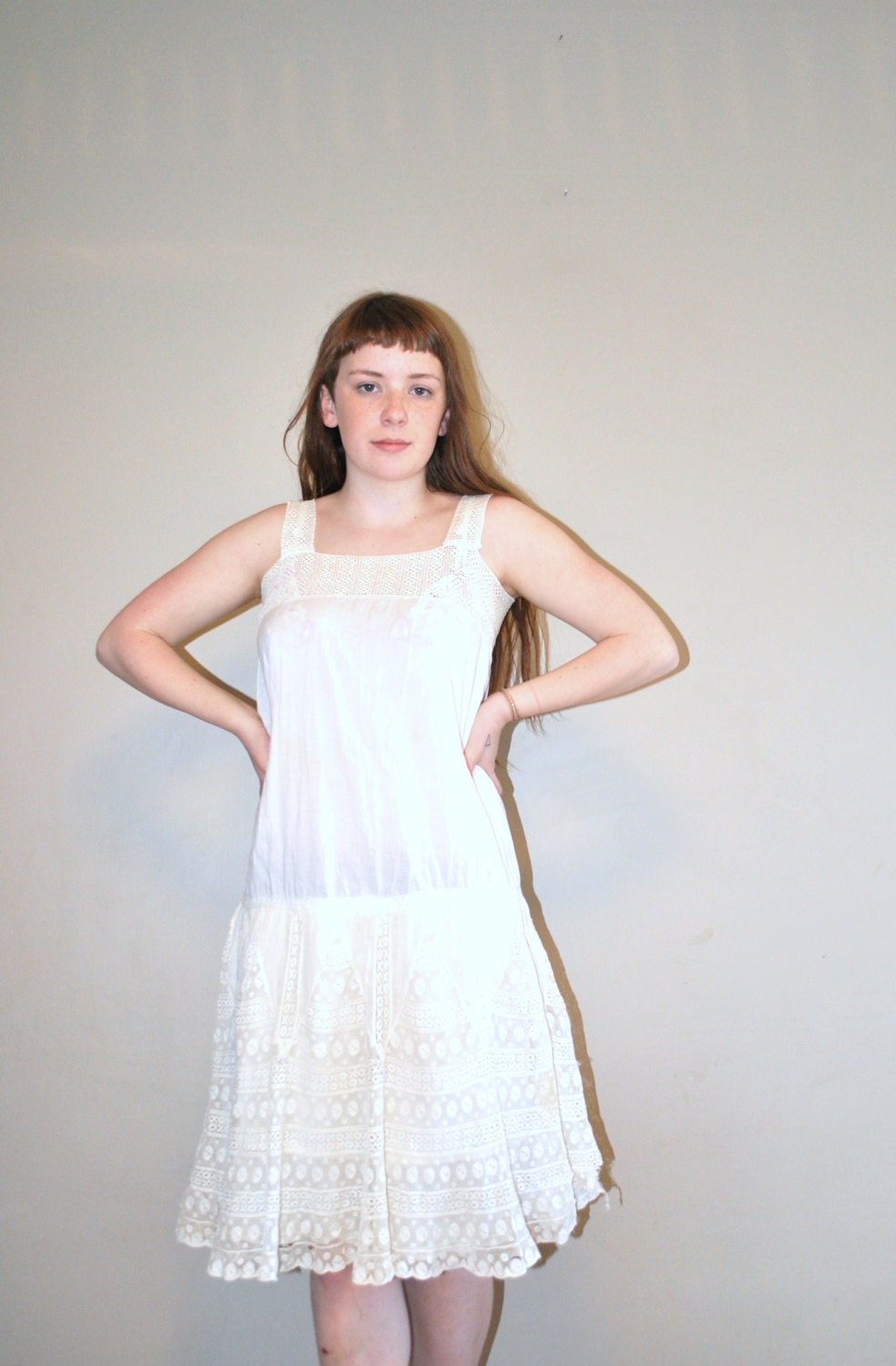 1920s slip // antique // flapper // cotton // lace // edwardian // victorian lace slip