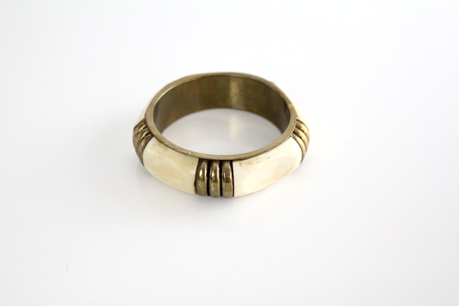 Vintage Tribal Brass and Bone Bangle Bracelet