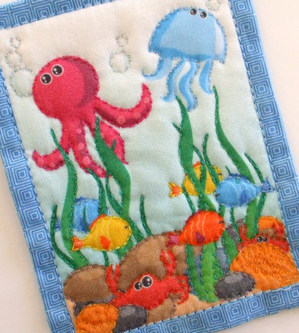 KIT - Dollhouse Crib Comforter, Under the Sea, 1/12th Scale with Matching Pillows Kit