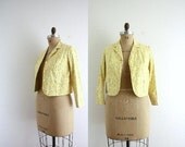 50% off Shop Closing Sale Vintage Jacket . Yellow Floral Blazer . 60s . Golden Yellow . Tiny Flower . Small