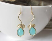 Sparkle Leaf Drop Earrings, Dangle Earrings, Hoop, Wedding Jewelry, Bridesmaid, Bride, Turquoise Blue, Mother's Day Gift