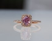 SPECIAL - 1.4ct Cushion raspberry peach champagne sapphire 14k rose gold diamond ring