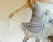 GREEN LONG DRESS - Sage Ruffles Romantic Summer Hippie Boho Cotton Cottage Chic Woodland - Size Large: Ed-Sp-1