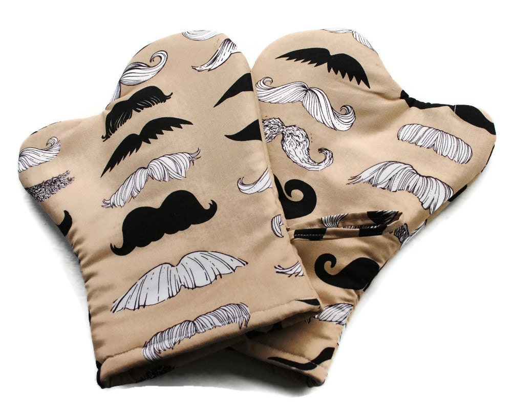 Handmade Oven Mitts set of 2 Mustache Alexander Henry