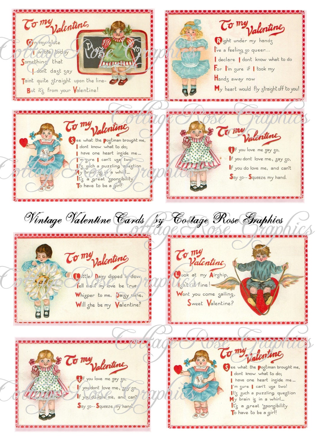 Large digital download collage Valentine Vintage cards tags ATC ACEO gift tags ECS buy 3 get one free