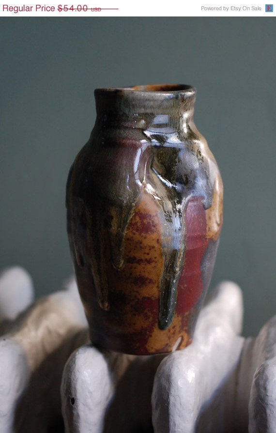 50% OFF SALE red stoneware vase