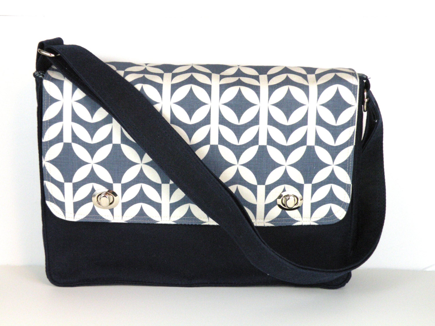 Navy Blue Waxed Canvas laptop Messenger Bag