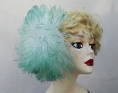 Light Green Ombre Ostrich Puff, Feather Fascinator, Unique Bridal, Head Piece, Hair Clip , Halloween Costume, Batcakes Couture