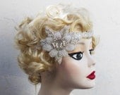 Crystal and Pearl Beaded Headband, Bridal Head Piece, 1920's Flapper, Great Gatsby, One of a Kind, Batcakes Couture