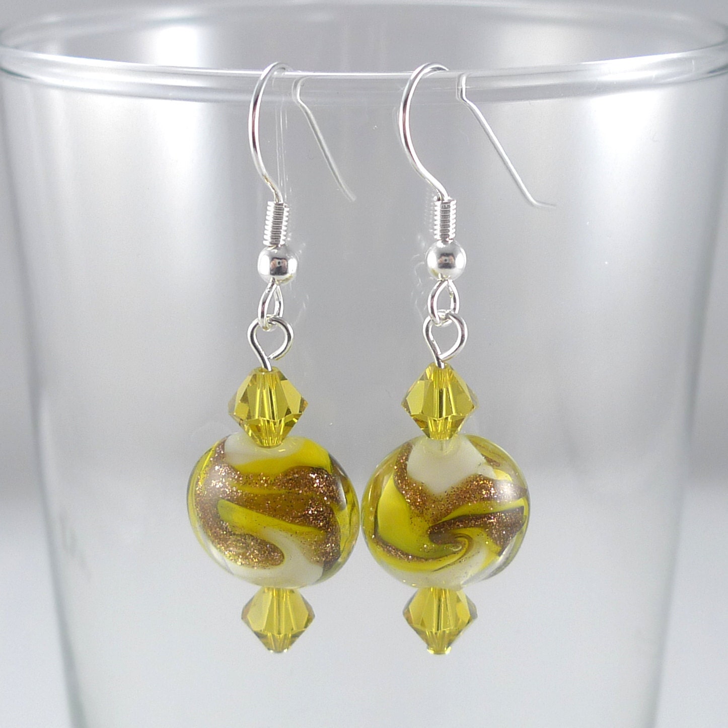 Yellow Lampwork and Crystal Earrings