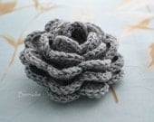 Crochet flower brooch, shawlpin, grey I906