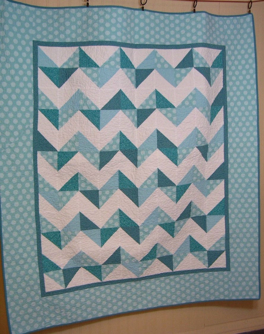 Modern Chevron Lap Quilt in Blue and White