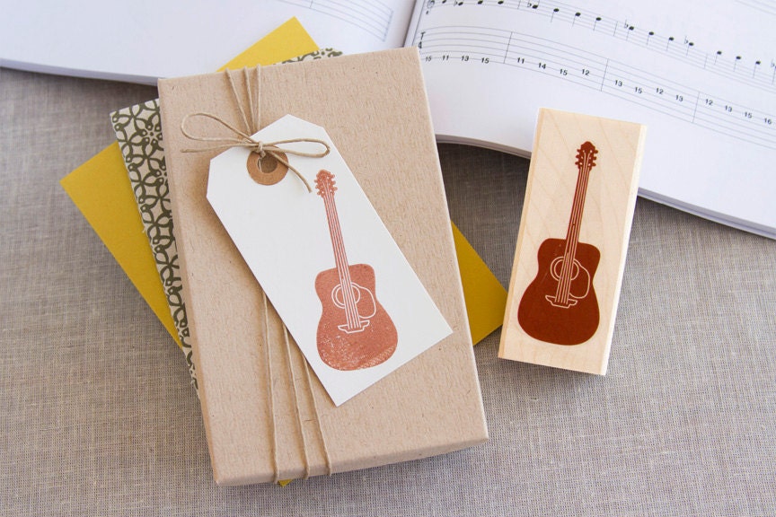 Acoustic Guitar Rubber Stamp - Add Some Musical Flair to Your Crafts Cards Gift Wrap Tags Packaging Invitations and More