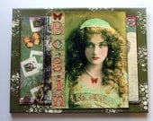 Mixed media original digitally altered collage 11 x 14 of Maude Fealy, turn of the century actress at 15, inpsirational word: BEGIN, crystal