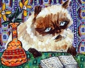 burmese cat library animal art tile coaster  JSCHMETZ modern abstract folk pop art AMERICAN ART gift