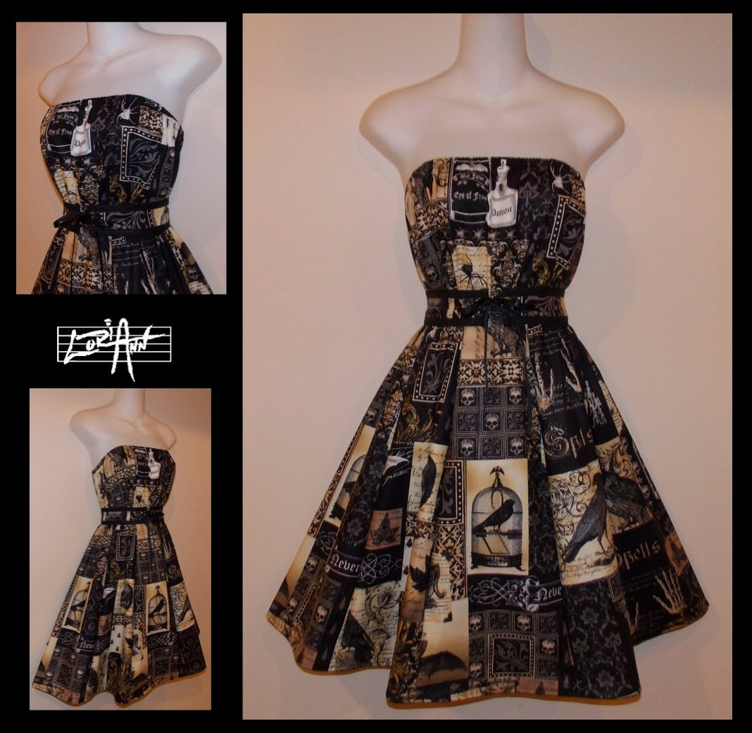 Nevermore Black and Gold Steampunk Sleeveless Top, Skirt and Waist Belt  - CUSTOM SIZE - by LoriAnn Costume Designs