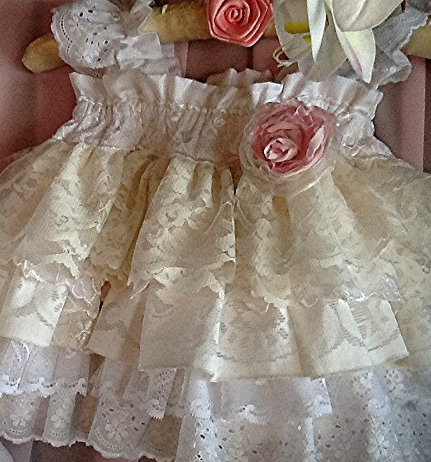 Wedding Flower girl ruffled vintage and eyelet lace dress by Rosanna Hope for Babybonbons