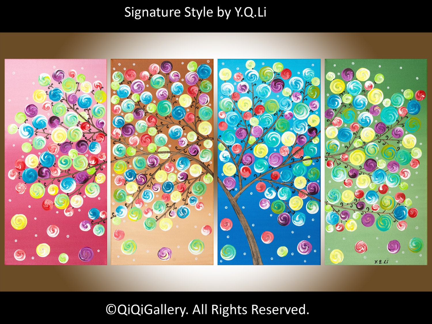 48" Original Large Painting Heavy Texture Impasto four seasons tree painting "Wishing Tree" by QIQIGALLERY