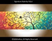 Abstract Painting Landscape Handmade Original Painting Heavy Texture Impasto Tree Palette Knife Love Birds Wedding Wishing Tree Wall Décor