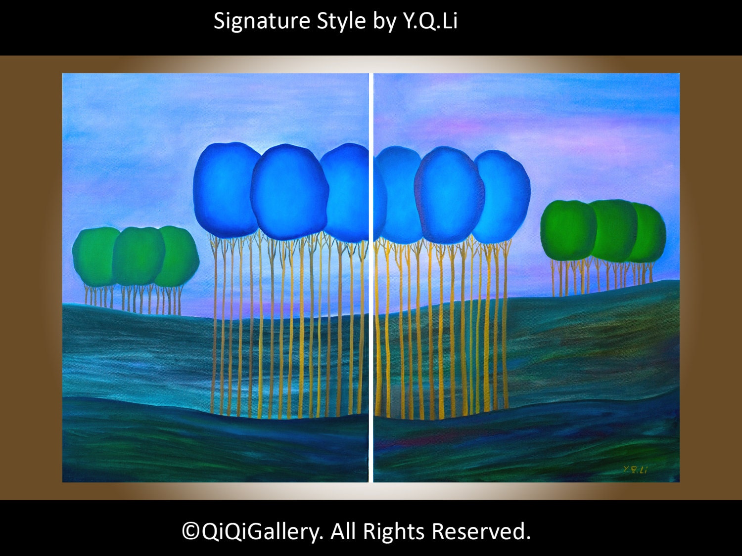 Abstract Painting Landscape Large Painting Handmade Original Oil Painting Wall Decor Blue Painting Tree Painting By QiQiGallery