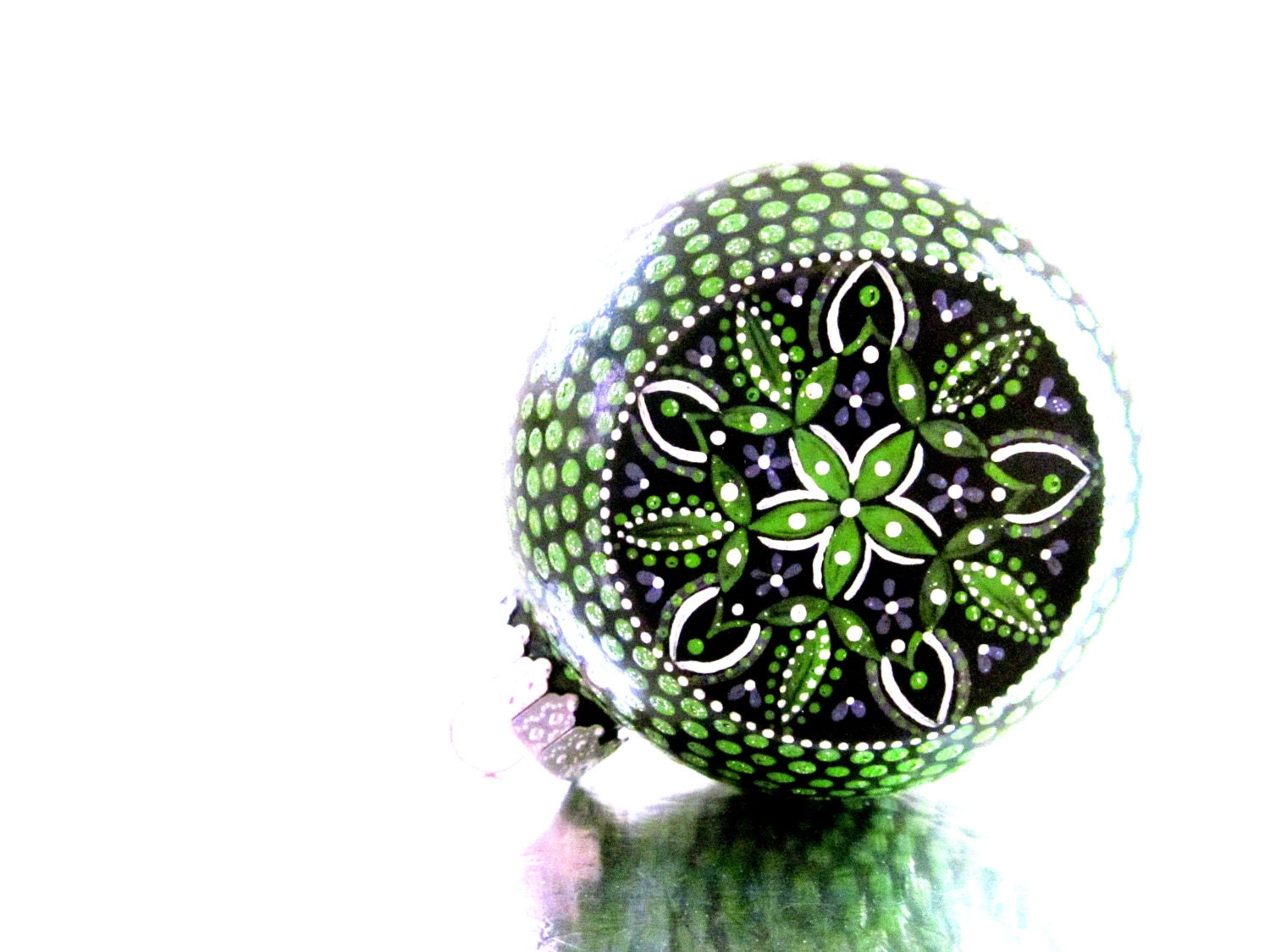 Green and Black Glass Christmas Ornament Hand Painted - PearlesPainting