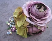 Lavender rose rhinestone hair flower fascinator clip