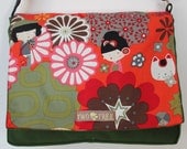 Green GEISHA Girls Japanese Print MESSENGER ipad Netbook Laptop Diaper BAG