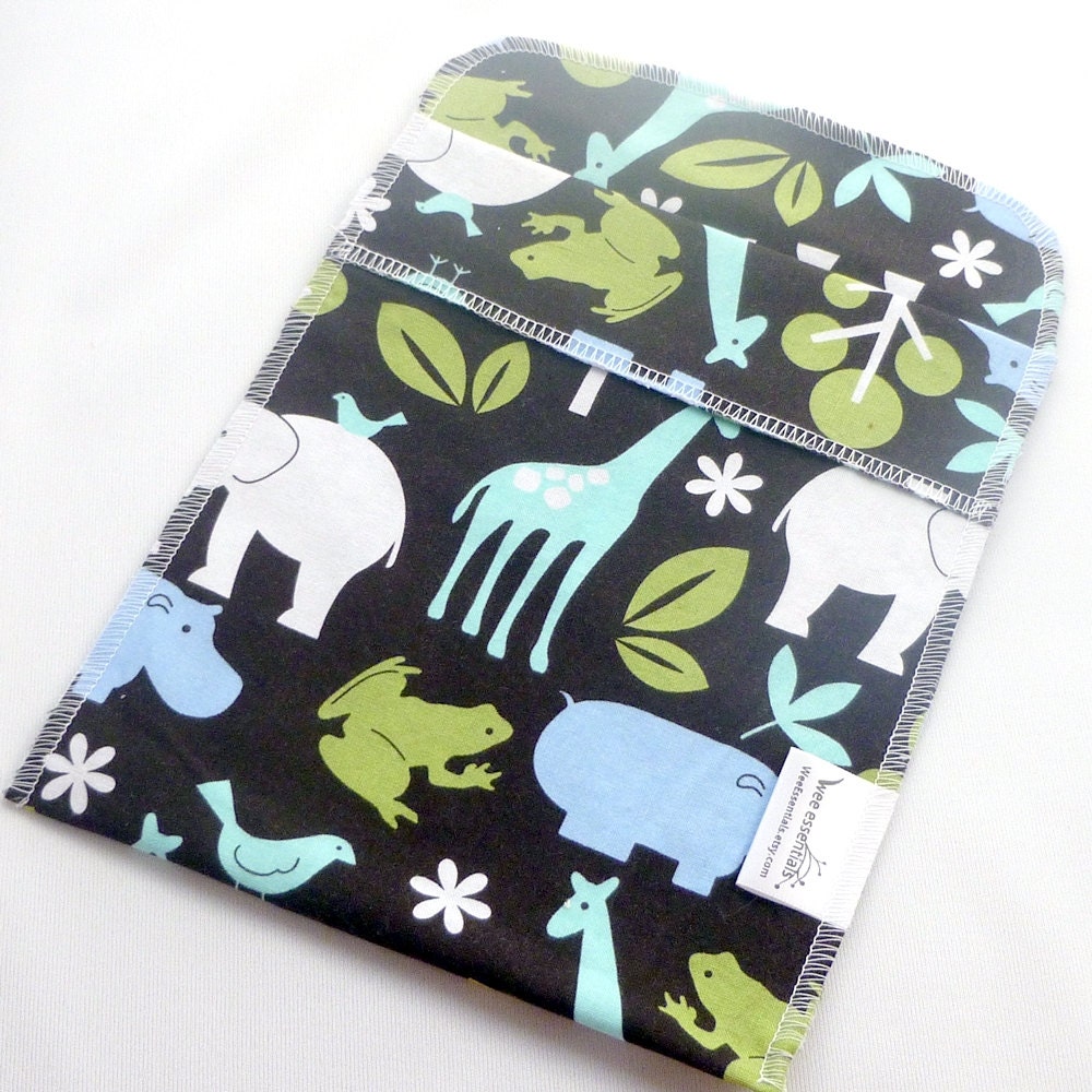 Medium Reusable Sandwich Bag- Food Baggie with pleated fold over closure - Zoology in Blue by Michael Miller