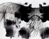 Equilibrium - Original Rorschach Ink Blot Painting Bird with Spread Wings Charcoal Drawing