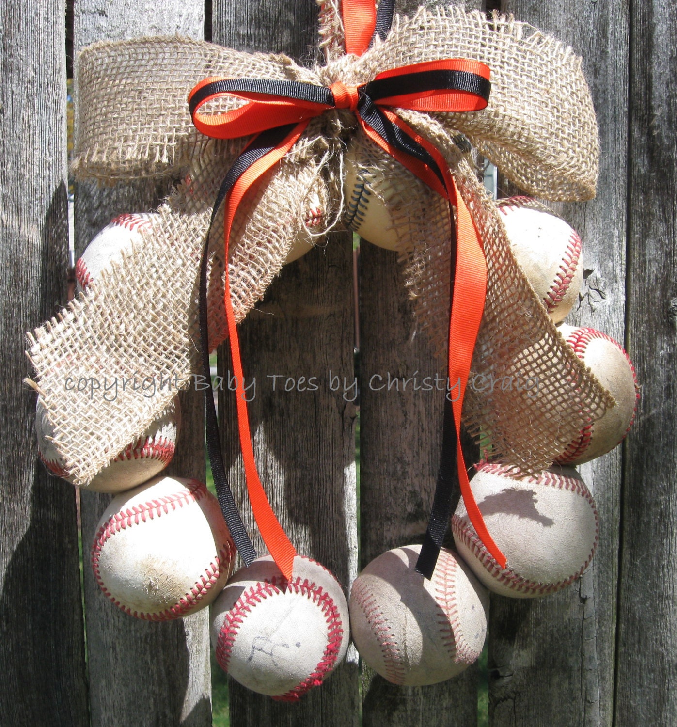 Burlap and Ribbon Baseball Love Wreath