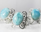 Larimar Ring - Unique Blue Larimar Jewelry - Artisan Wave Sterling Silver Ring - Vintage Inspired Filigree - Turquoise Aqua Winter Blue
