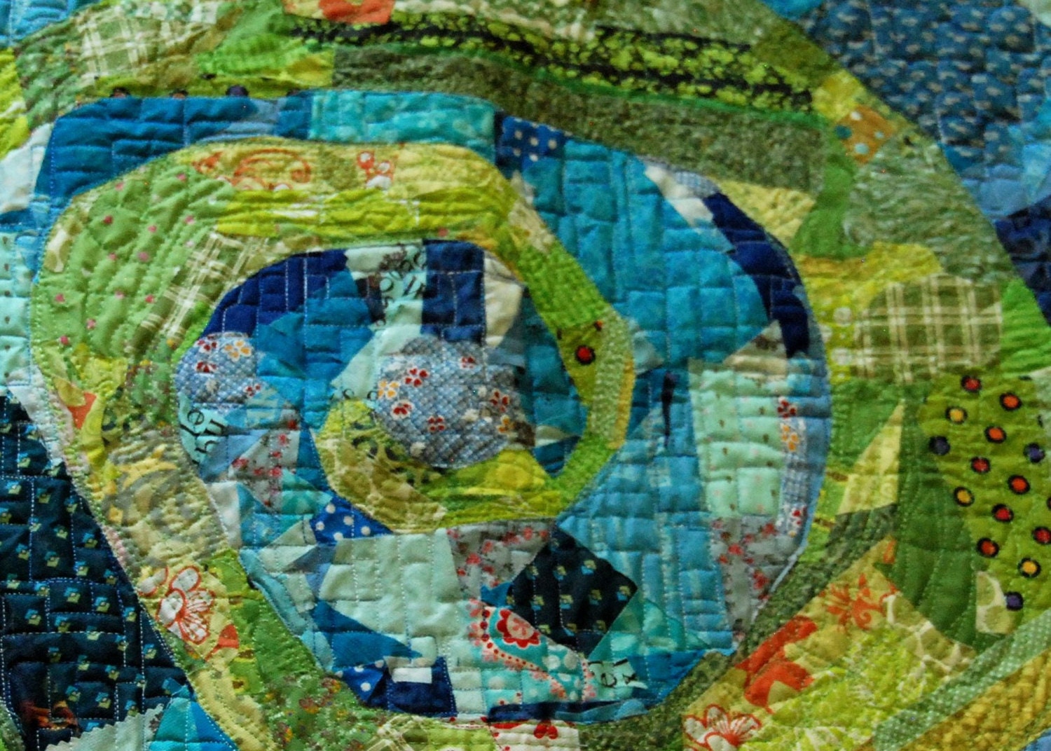 Chameleon Lost  - Abstract Fabric Art Quilt