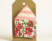 Pink Candy Stripe Vintage Fabric  Village House Brooch Pin gift under 20