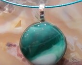 Fused Glass Pendant with cable necklace: Petite Coolness Mini