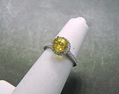 Natural Yellow Sapphire 1.70ct set in 14K white gold Halo engagement ring with .30 carats of diamonds  1455