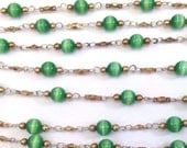 Vintage Jade Green 6mm Fiber Optic ("Synthetic Cat's Eye") Glass Bead Chain - Sold by the Foot