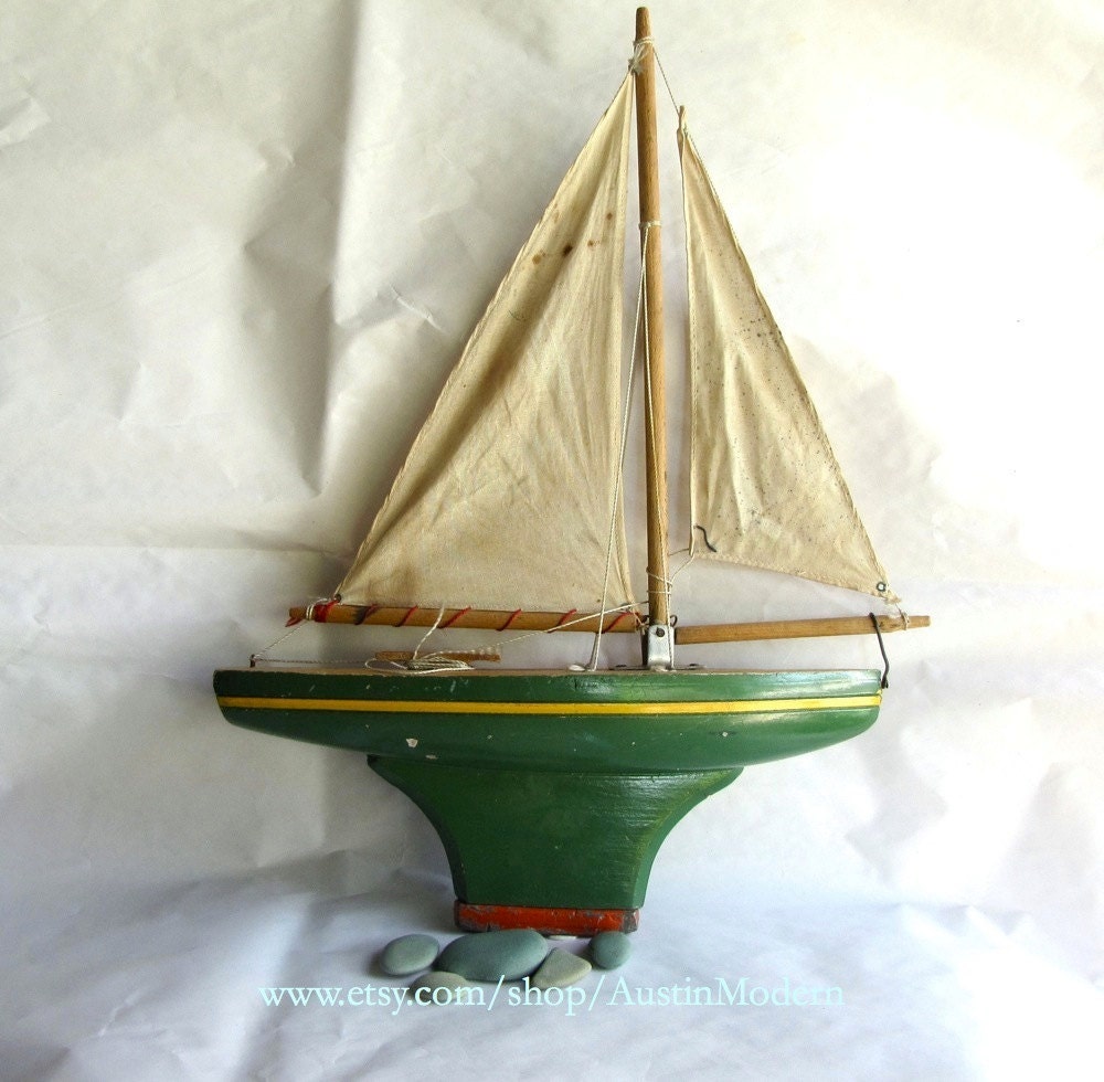 Vintage Pond Yacht Sailboat Lake Boat Nautical Decor 50s