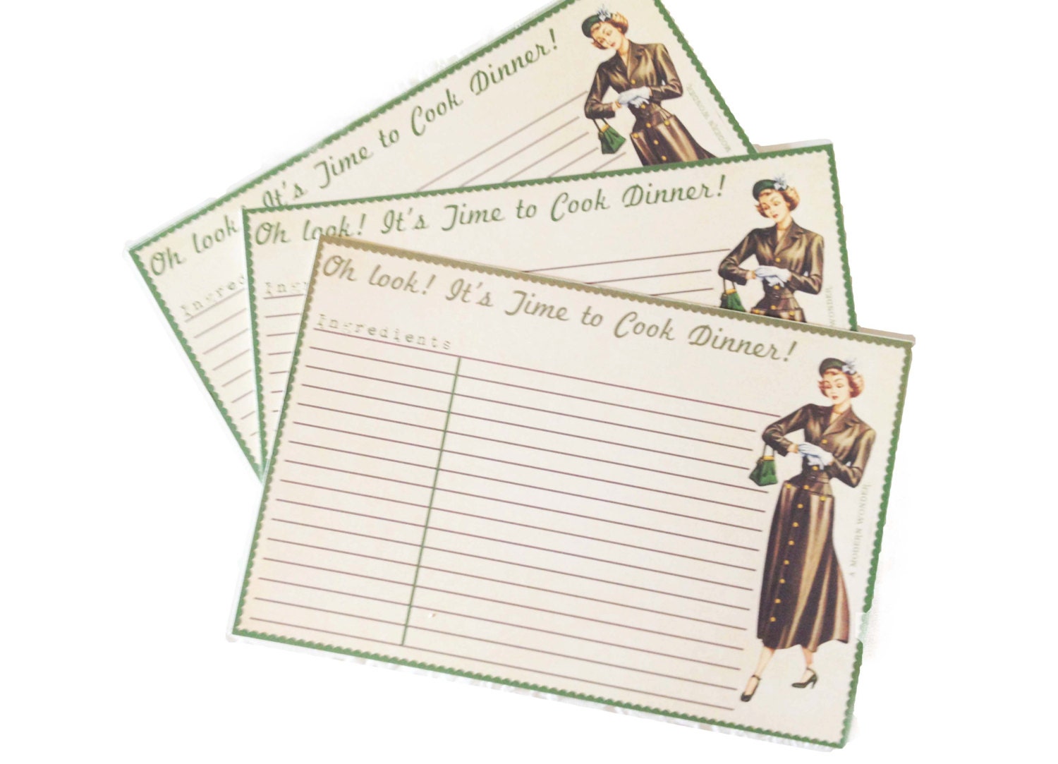 Retro 1950's Recipe Card, Retro Woman, Recipe Card. Retro Recipe Card