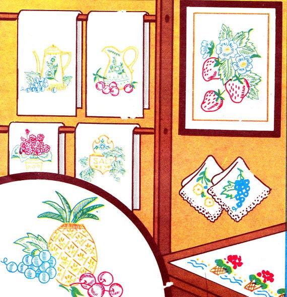 1970s Embroidery Transfer Pattern Vogart 716 Fruits and Flowers Embroidery Transfers for Linens Kitchen and Home Decor Sewing Pattern Unused