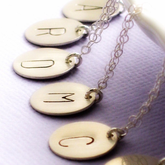 Set of 5 Large Initial Tag Necklaces, Monogram, Letter, Initial, Custom Necklace, Letter Pendant, Bridesmaid Gift, Personalized Jewelry