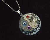Steampunk Vintage Watch Movement Necklace . Swarovski Jewels . Egyptian Design . Steam Punk Jewelry - Time is Magic by enchantedbeas on Etsy