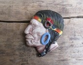 vintage 1940s Native American head celluloid brooch