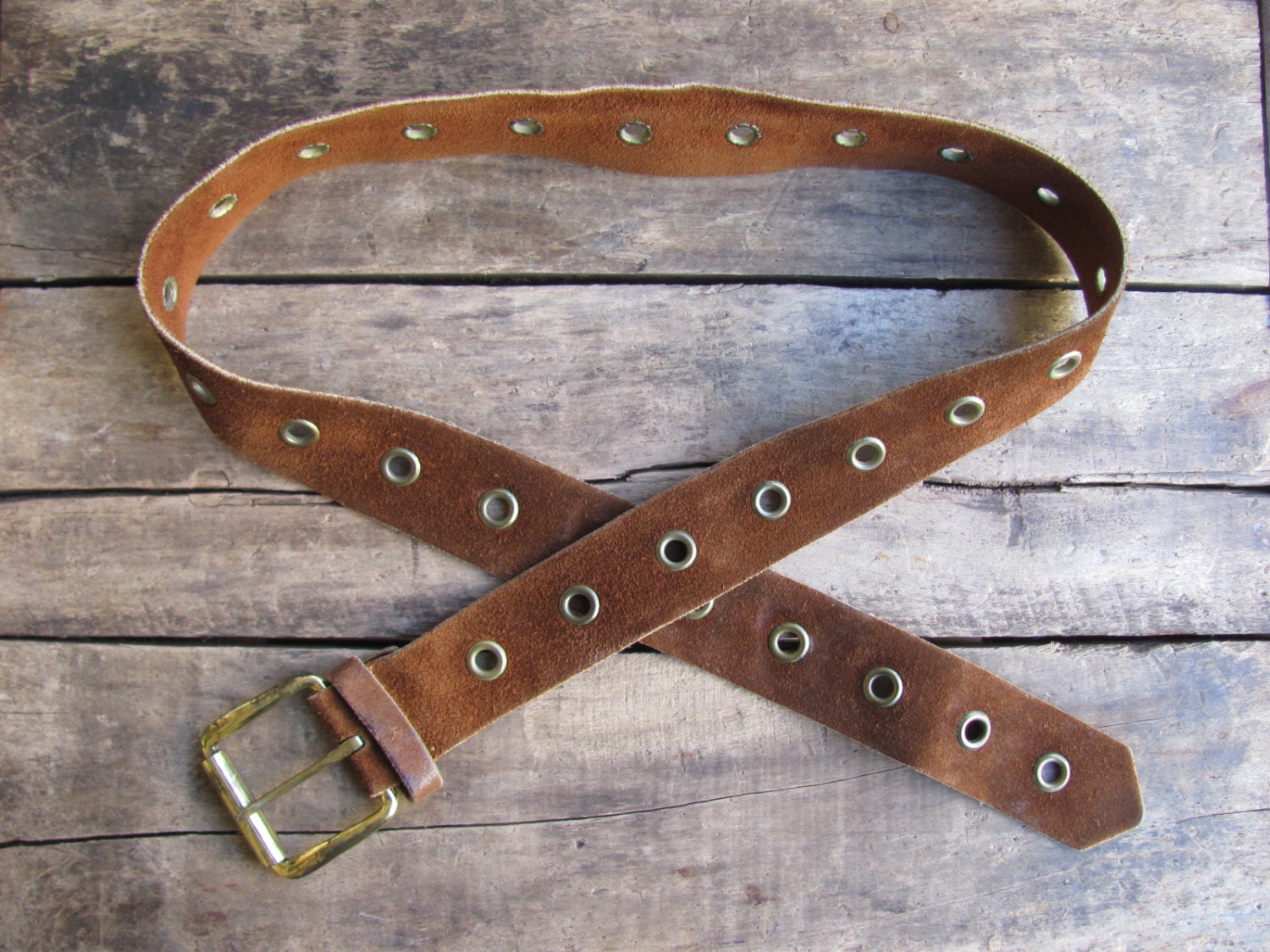 vintage 1970s studded brown suede grommet belt