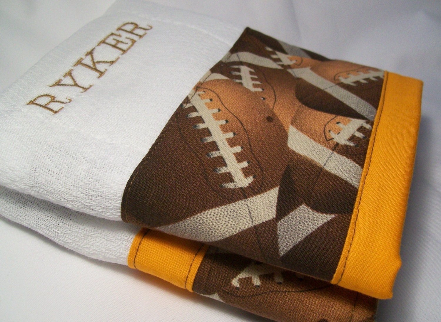 Personalized Burp Cloths Football Print with Your Choice of Trim Color Set of Two Unisex Made To Order